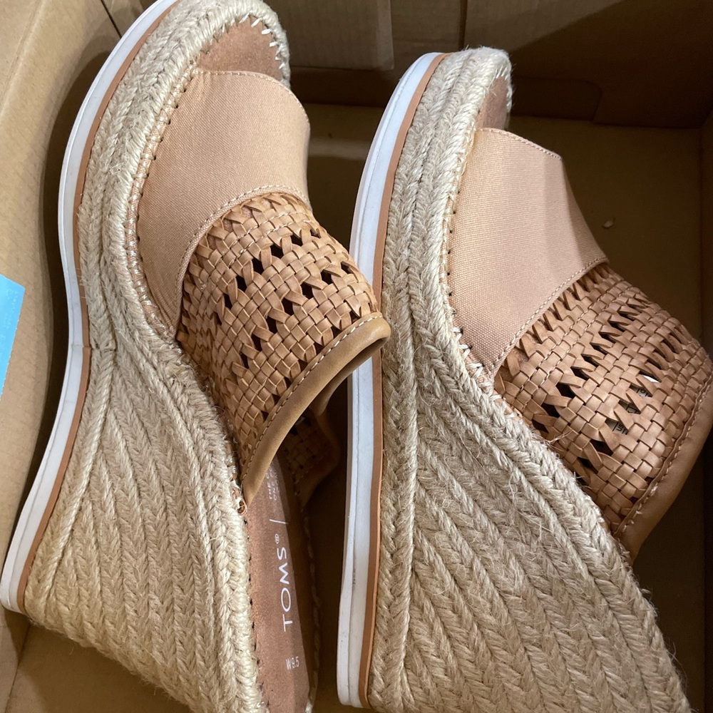Toms Womens Monica Mule Basketweave Wedge Espradille Sandals Sz 9.5M Worn 2x
